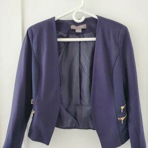 Navy Cropped Blazer with Gold Zippers